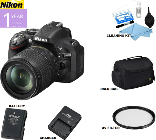 Nikon DSLR D5200/D5600 Camera w/Nikon 18-105mm Lens (Black) | UV Filter | Case | Cleaning Kit