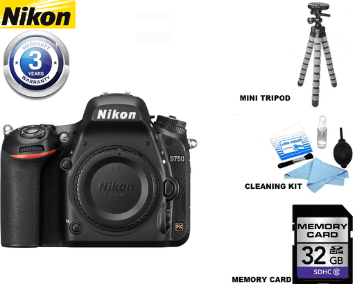 Nikon D750 DSLR Camera (Body Only) with 3 Year Extended Warranty Starter Package