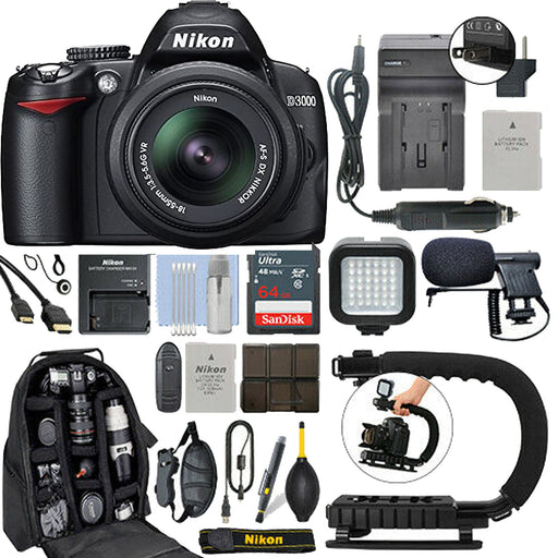 Nikon D3000/D3500 10.2MP Digital SLR Camera with 18-55mm with 64GB Pro Video Kit