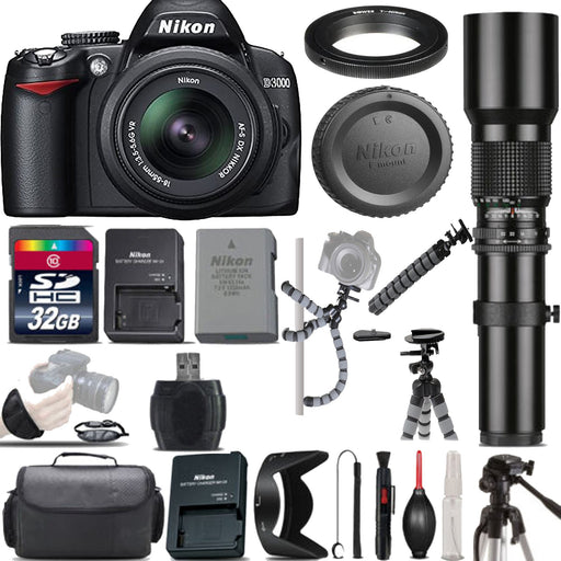 Nikon D3000/D3500 10.2MP Digital SLR Camera with 18-55mm &amp; 500mm Telephoto Lens Essential Bundle