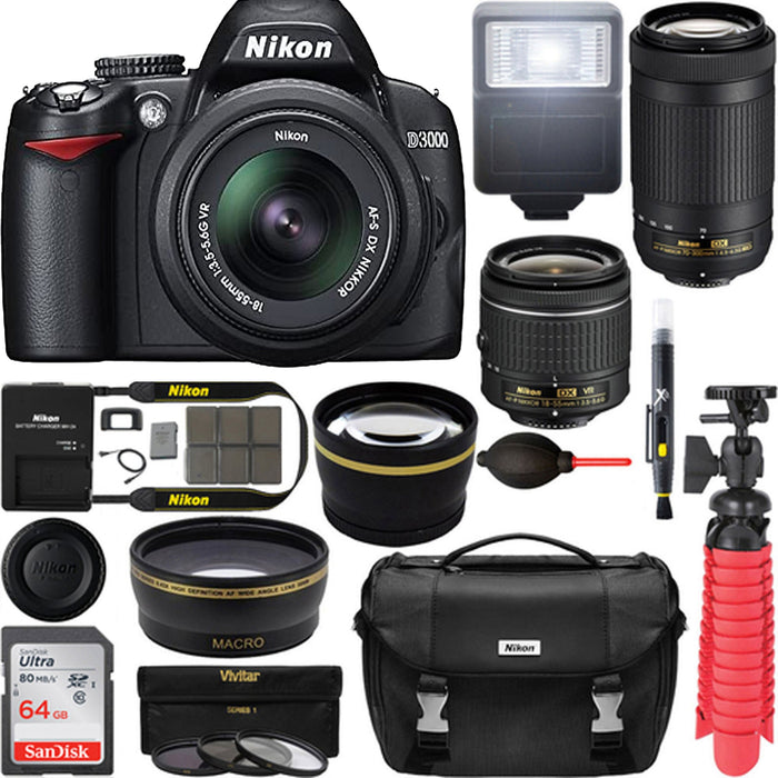 Nikon D3000/D3500 10.2MP Digital SLR Camera with 18-55mm &amp; Nikon 70-300mm Lens Premium Bundle