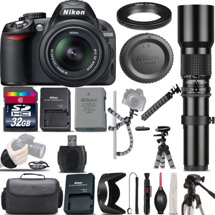 Nikon D3100/D3500 Digital SLR Camera with 18-55mm VR Lens &amp; 500mm Telephoto Lens -32GB Deluxe Bundle