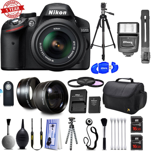 Nikon D3200/D3500 DSLR Camera with 18-55mm VR & 32GB MC | Flash | Tripod | Additional Accessories Bundle