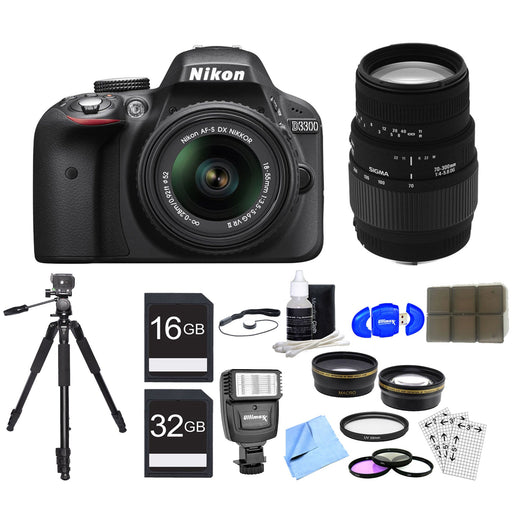 Nikon D3300/D3500 DSLR Camera with 18-55mm Lens & 70-300mm Lenses| Includes 52mm Filters|16GB&32GB SDHC MCs|Tripod|Cleaning Kit|And More