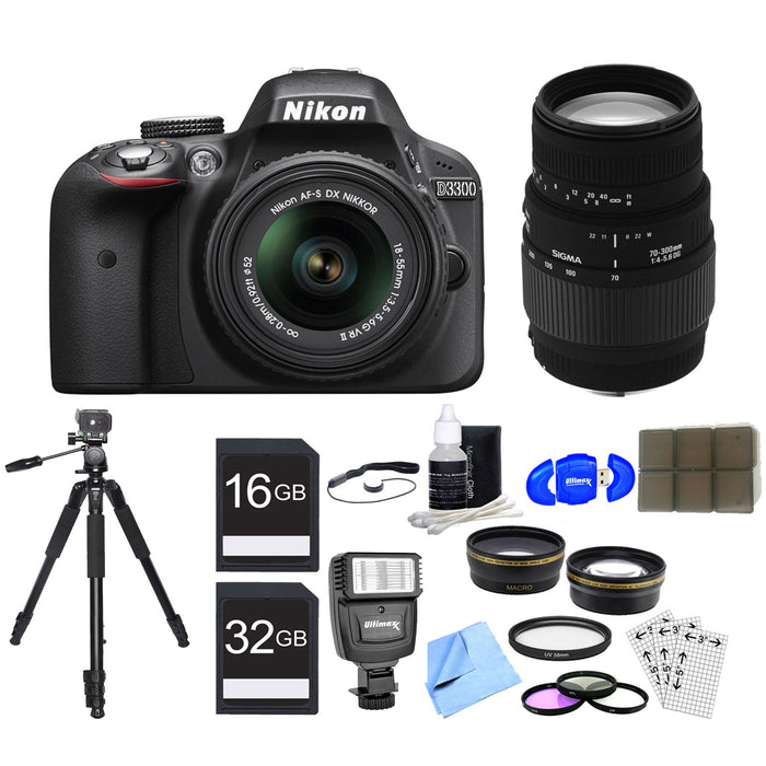 Nikon D3300/D3500 DSLR Camera with 18-55mm Lens & 70-300mm Lenses| Includes 52mm Filters|16GB&32GB SDHC MCs|Tripod|Cleaning Kit|And More