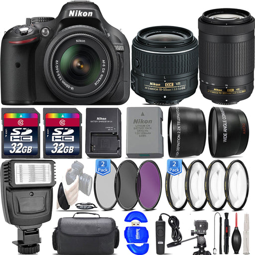 Nikon D5200/D5600 DSLR Camera with 18-55mm VR Lens & Nikon 70-300mm VR Lens- 64GB Kit