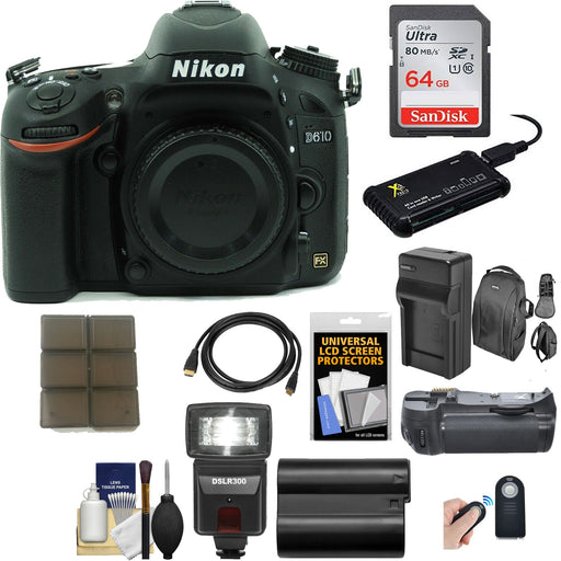 Nikon D600 DSLR Camera (Body Only) with 64GB Card | Sling Case | Flash | Grip| Battery & Charger + Remote Kit