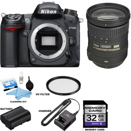 Nikon D7000/D7500 DSLR Camera with Nikon 18-200mm DX VR Lens | Sandiask 32GB | UV Filter | Cleaning Kit &amp; 3 Year Limited Warranty