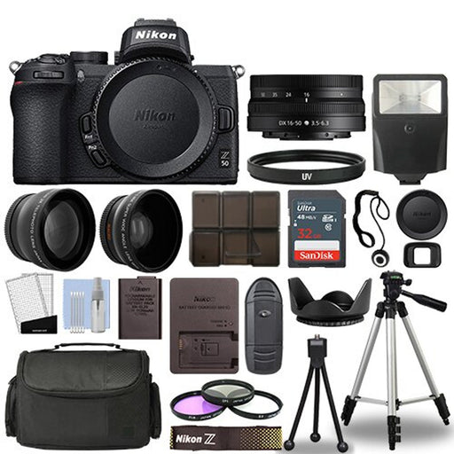 Nikon Z50 Mirrorless Digital Camera with 16-50mm Lens | 3 Lens Kit 16-50mm Z VR | 32GB | Flash & More