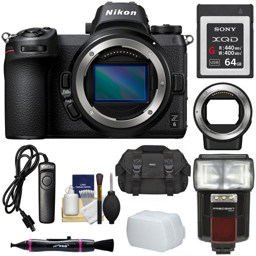 Nikon Z6 Mirrorless Digital Camera (Body Only) with FTZ Mount Adapter & 64GB XQD Card | Case | Remote | Flash | Video Flash | Kit