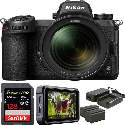 Nikon Z 7II Mirrorless Digital Camera with 24-70mm f/4 Lens & Atomos Ninja V 5" | Atomos Power Kit v2 & Sandisk Pro 128GB Bundle
