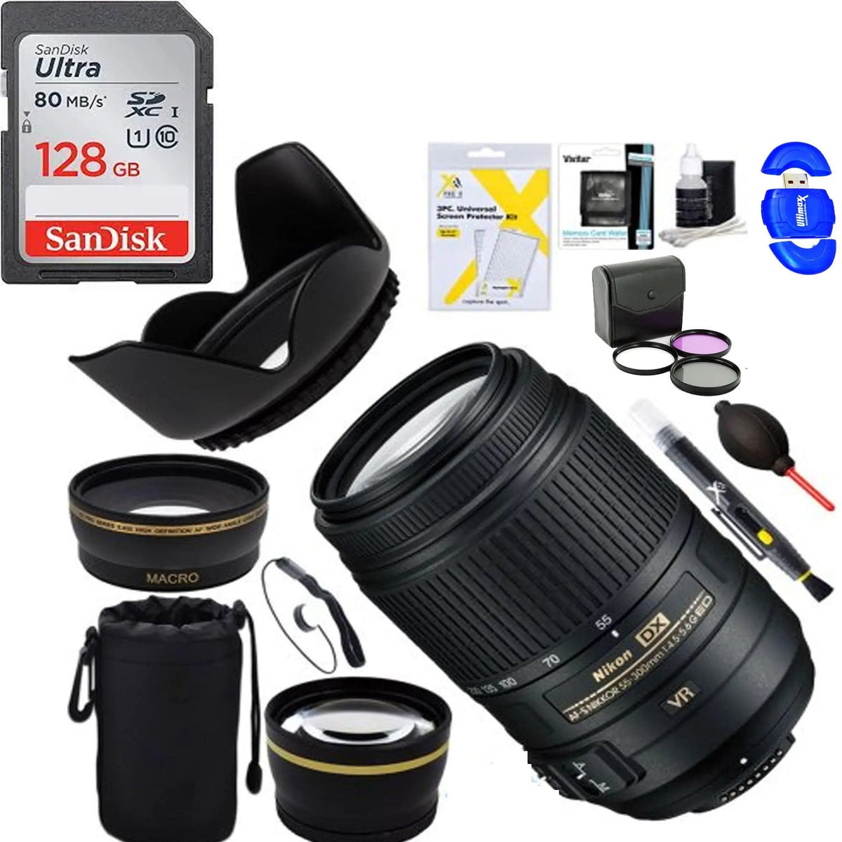 Nikon AF-S DX NIKKOR 55-300mm f/4.5-5.6G ED VR Lens with Sandisk