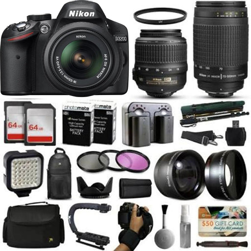 Nikon D3200/D3500 DSLR Digital Camera with 18-55mm VR | 70-300mm f/4-5.6G Lens | 128GB Memory | Deluxe Bundle