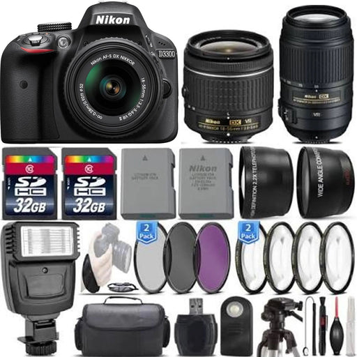 Nikon D3300/D3500 DSLR Camera with 18-55mm Lens | 55-300mm VR - 64GB Kit Bundle