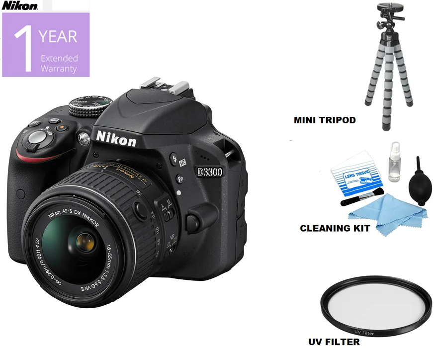 Nikon D3300/D3500 DSLR Camera with 18-55mm Lens with Spider Tripod | 52MM UV Filter | Cleaning Kit