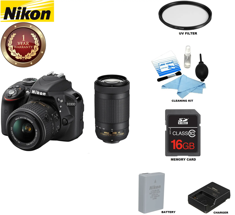 Nikon D3300/D3500 DSLR Camera with 18-55mm & AF-P DX NIKKOR 70-300mm VR Lens USA