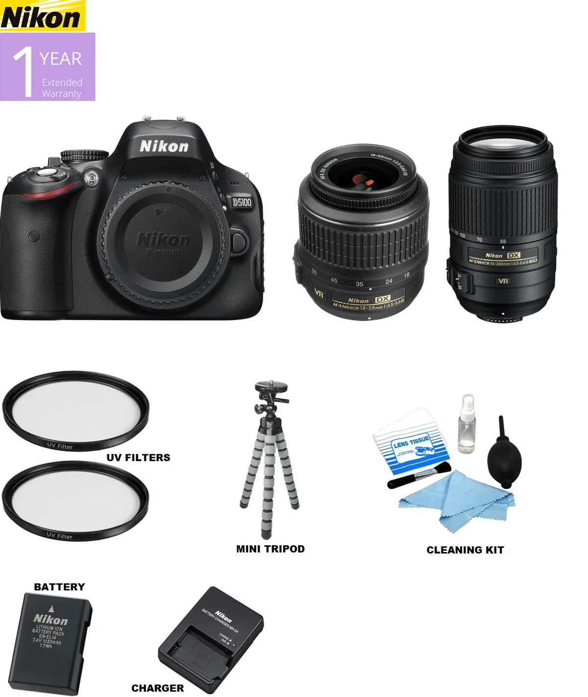 NIKON D5100 18-55mm 55-300mm ダブルズームレンズキット デジタル 