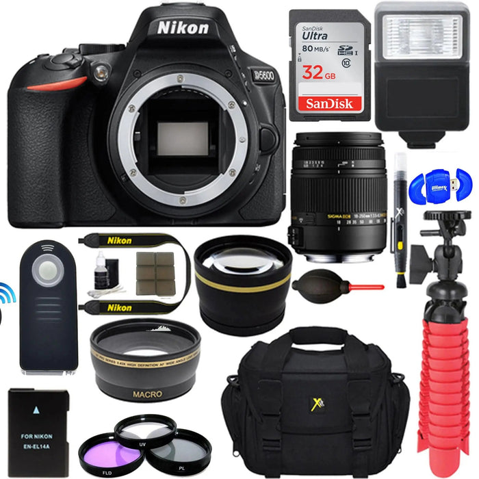 Nikon D5600 24.2 MP Digital SLR Camera + Sigma 18-250mm Macro Lens &amp; Accessory Bundle