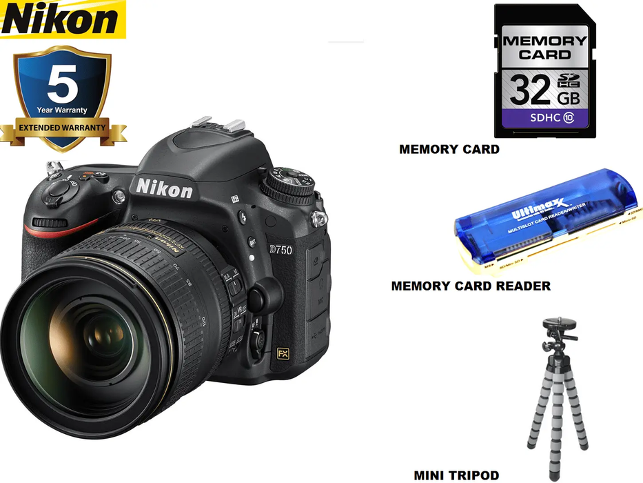 Nikon D750 DSLR Camera with 24-120mm Lens with 5 Year Extended Warranty Package