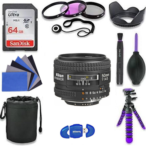 Nikon AF NIKKOR 50mm f/1.4D Autofocus Lens Deluxe Bundle