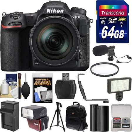 Nikon D500 Wi-Fi 4K Digital SLR Camera & 16-80mm VR Lens with 64GB Card KIT
