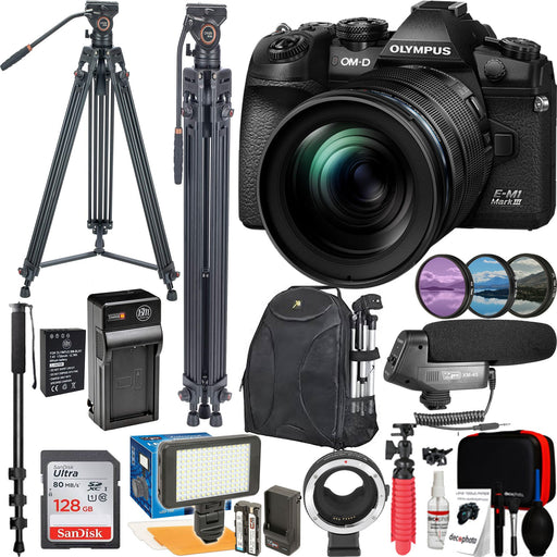 Olympus OM-D E-M1 Mark III Mirrorless Digital Camera with 12-40mm Lens with Lens Adapter | Tripod | Monopod | Microphone & More Supreme Bundle