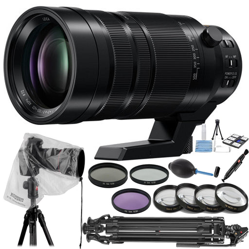 Panasonic Leica DG Vario-Elmar 100-400mm f/4-6.3 ASPH. POWER O.I.S. Lens with RainCover | 72" Tripod | Filters & MORE
