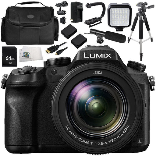 Panasonic Lumix DMC-FZ2500 Digital Camera Bundle 12PC Kit - Includes 64GB SD Memory Card, 2 Replacement Batteries, Carrying Case, 57" Tripod, MORE