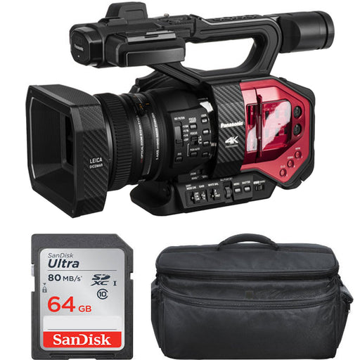 Panasonic AG-DVX200 4K Professional Camcorder with Sandisk 64GB Memory Card & Large Camcorder Carrying Case