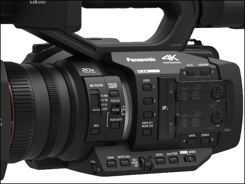 Panasonic AG-UX180 4K Premium Professional Camcorder W/ 2x Sandisk 64GB Memory Card Essential Bundle