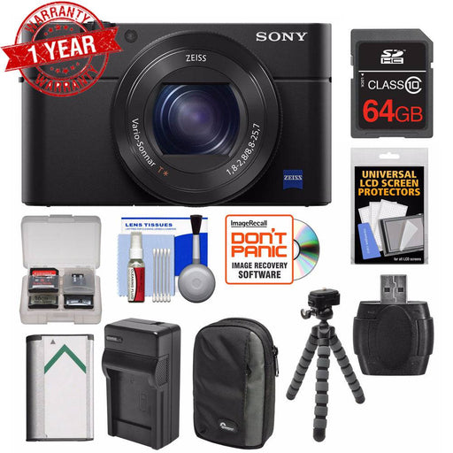 Sony Cyber-Shot DSC-RX100 IV 4K Wi-Fi Digital Camera with 64GB Card + Battery & Charger + Case + Flex Tripod + Kit