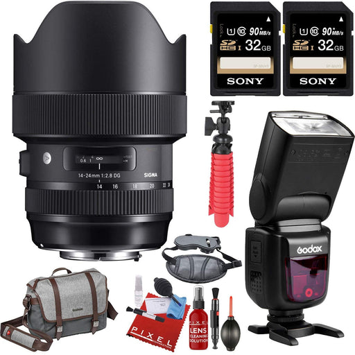 Sigma 14-24mm f/2.8 DG HSM Art Lens for Canon EF with 64GB Memory Card + Manfrotto Camera Bag + Godox V860II-C 2.4G TTL Li-on Battery Camera Flash