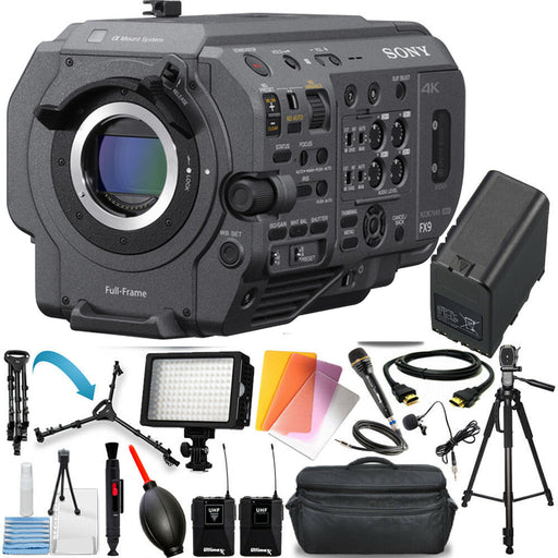 Sony PXW-FX9 XDCAM 6K Full-Frame Camera System (Body Only) with Microphone Set | Tripod Dolly | LED Light | Case & More Deluxe Package