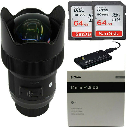 Sigma 14mm f/1.8 DG HSM Art Lens for Nikon F w/ 2x Sandisk 64GB MCs & All-in-one Card Reader