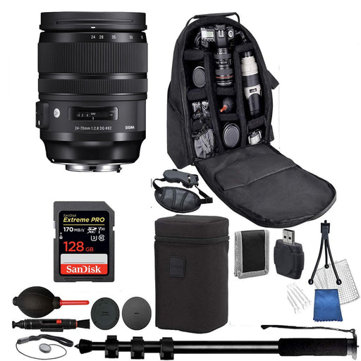 Sigma 24-70mm f/2.8 DG OS HSM Art Lens for Nikon F W/ Extreme Pro 128GB Memory Card & More