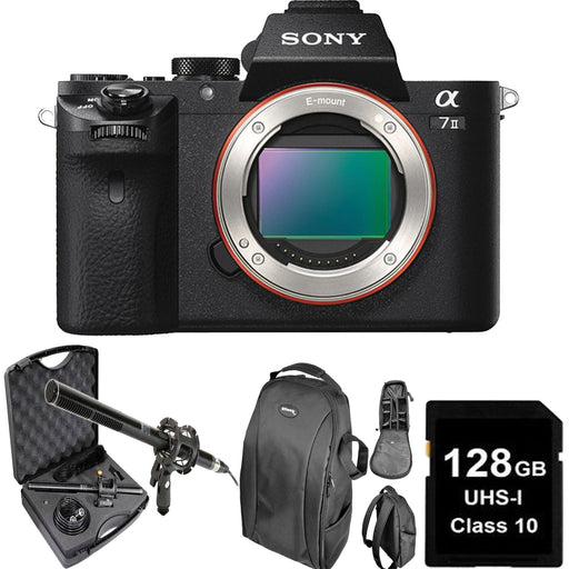 Sony Alpha a7 II Mirrorless Digital Camera (Body Only) w/ 128GB MC | DSLR Backpack & Microphone Kit Bundle