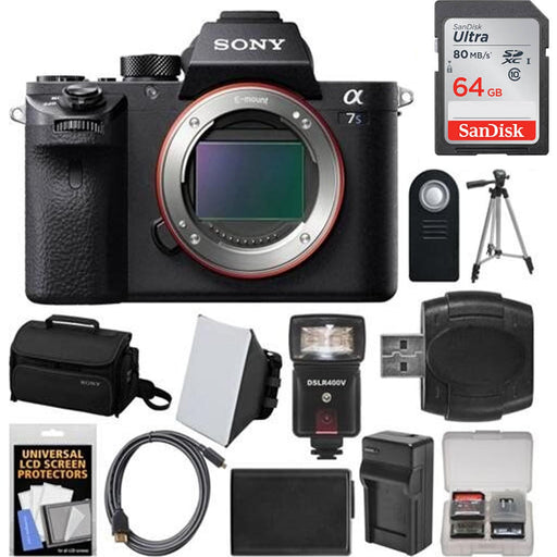 Sony Alpha A7S II 4K Wi-Fi Digital Camera Body with 64GB Card|Case|Flash|Battery & Charger|Tripod Bundle