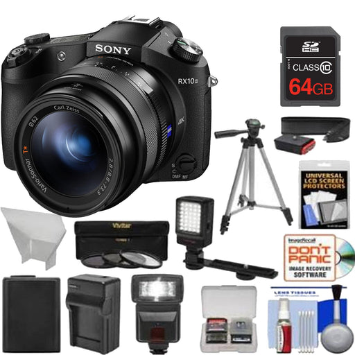 Sony Cyber-Shot DSC-RX10 II 4K Wi-Fi Digital Camera with 64GB Card + Battery & Charger + Flash + LED Light + Tripod + Kit