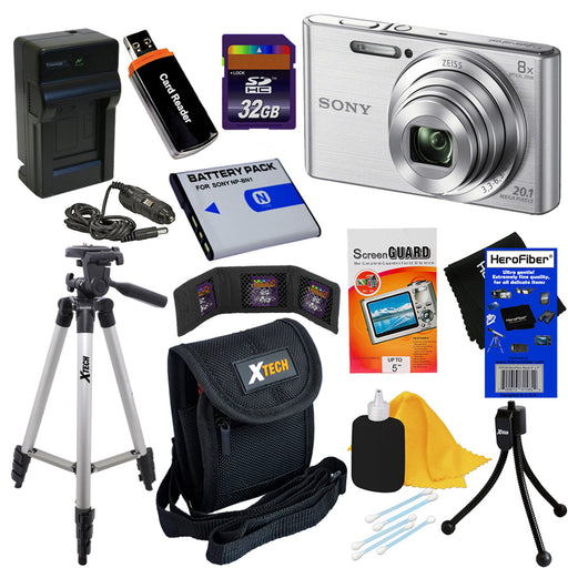 Sony DSC-W830 Digital Camera (Silver) with Sandisk 32GB | Tripod | Case & More
