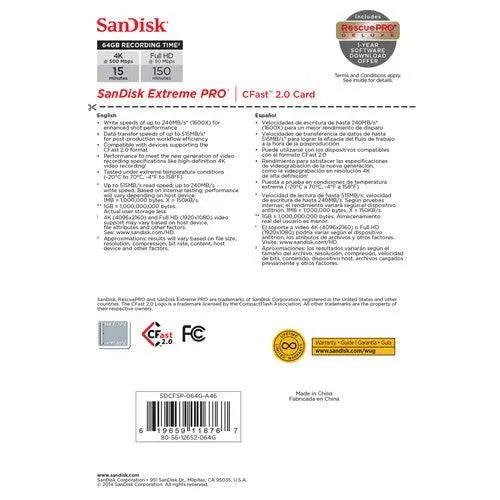 SanDisk 64GB Extreme PRO CFast 2.0 Memory Card