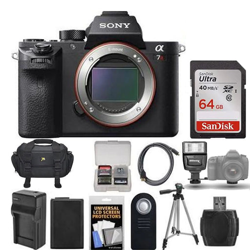 Sony Alpha a7R II Mirrorless Digital Camera (Body Only) with 64GB Card Battery Charger Case Flash Tripod Kit with Sony USA Warranty