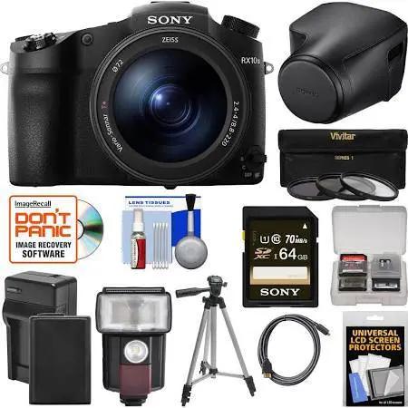 Sony Cyber-Shot DSC-RX10 III 4K Wi-Fi Digital Camera with LCJ-RXJ Leather Case + 64GB Card + Battery &amp; Charger + Flash + Filters + Tripod + Kit