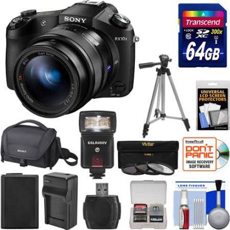 Sony Cyber-Shot DSC-RX10 II 4K Wi-Fi Digital Camera with 64GB Card + Battery & Charger + Case + Filters + Tripod + Flash + Kit