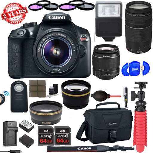 Canon EOS Rebel T6/2000D DSLR Camera with 18-55mm Lens & 75-300mm III Lens Standard Deluxe Bundle