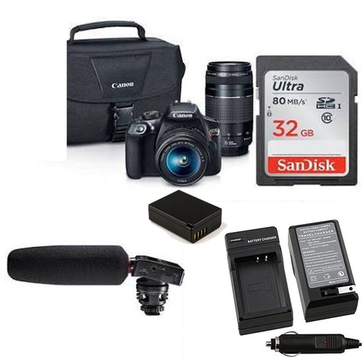 Canon EOS Rebel T6/2000D DSLR Camera with 18-55mm & Canon 75-300mm III Lens with Shotgun Mic Bundle
