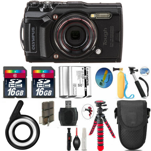 Olympus Tough TG-6 Digital Camera (BLACK) with Extra Battery | LED & More - 32GB Kit Bundle