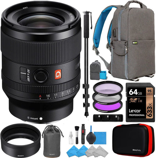 Sony FE 35mm f/1.4 GM Lens Professional - Backpack - Polarized Filter Kit & Accessory Bundle