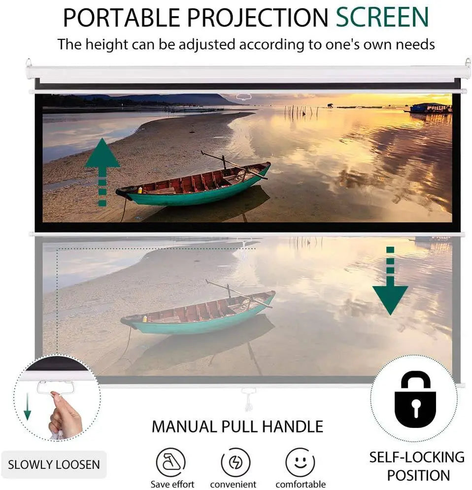 VIVOHOME 80 Inch Manual Pull Down Projector Screen, 16:9 HD Retractable ...
