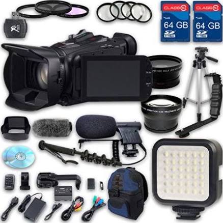 Canon XA25 HD Professional Camcorder | Wideangle Lens | Telephoto Lens |2 PC 64GB MCs | Tripod | LED Light | 3 PC Filter Kit Bundle
