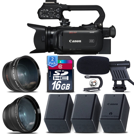 Canon XA40 Professional UHD 4K Camcorder with Sandisk 32GB | 2x Extra Batteries | Microphone & More Package